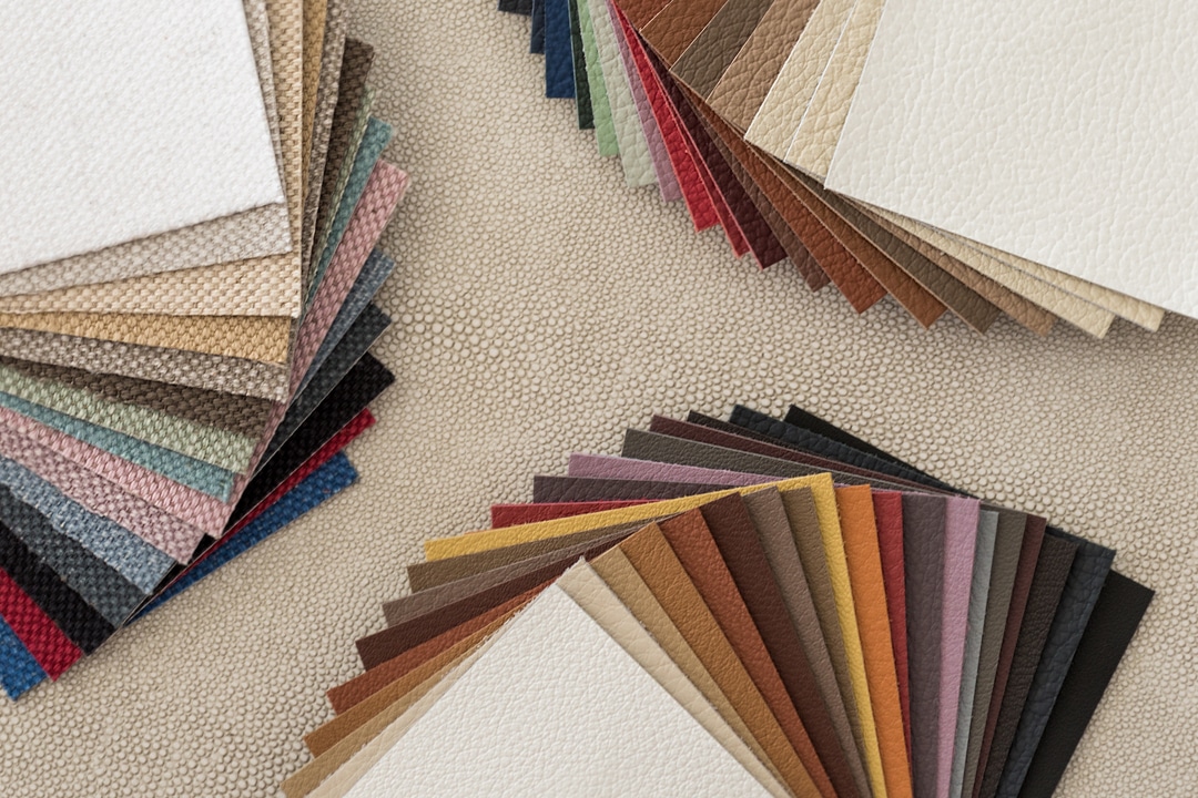 swatches of luxurious fabrics, leather, linen swatches of luxurious fabrics, leather, linen